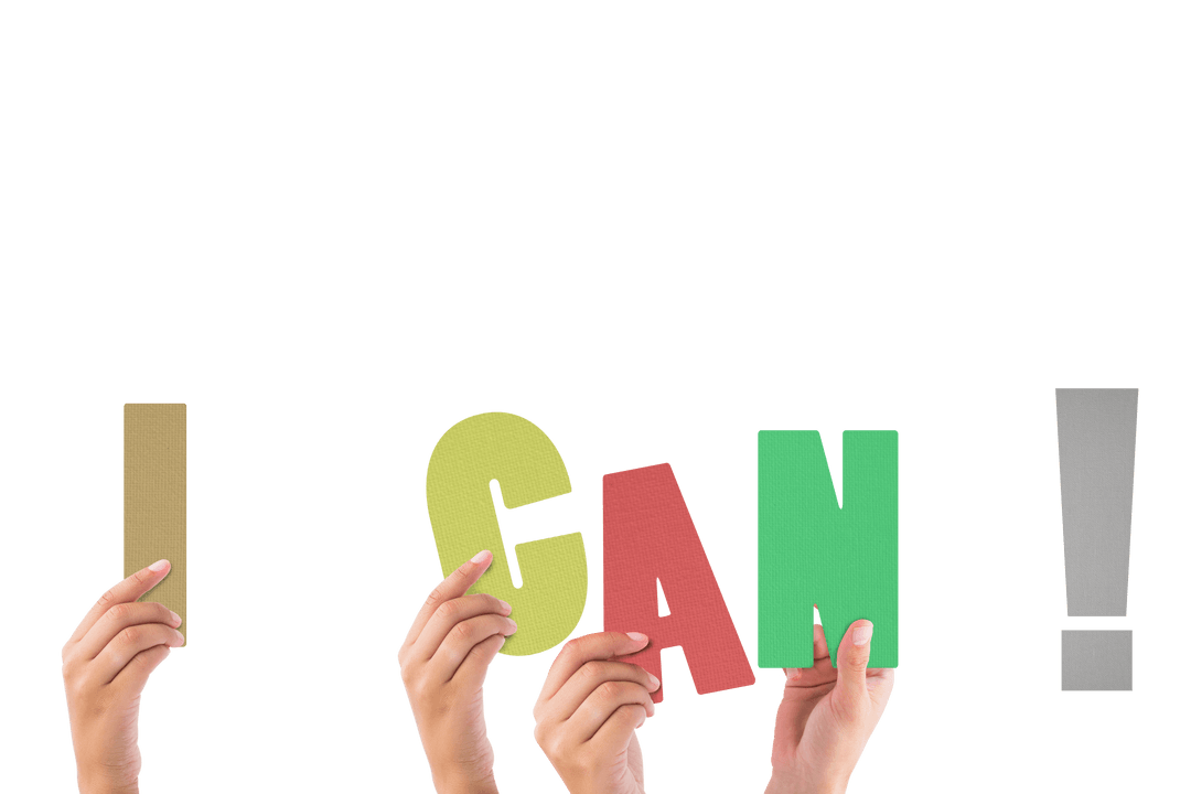Hands Holding Colorful Letters Spelling 'I Can' Transparent Background