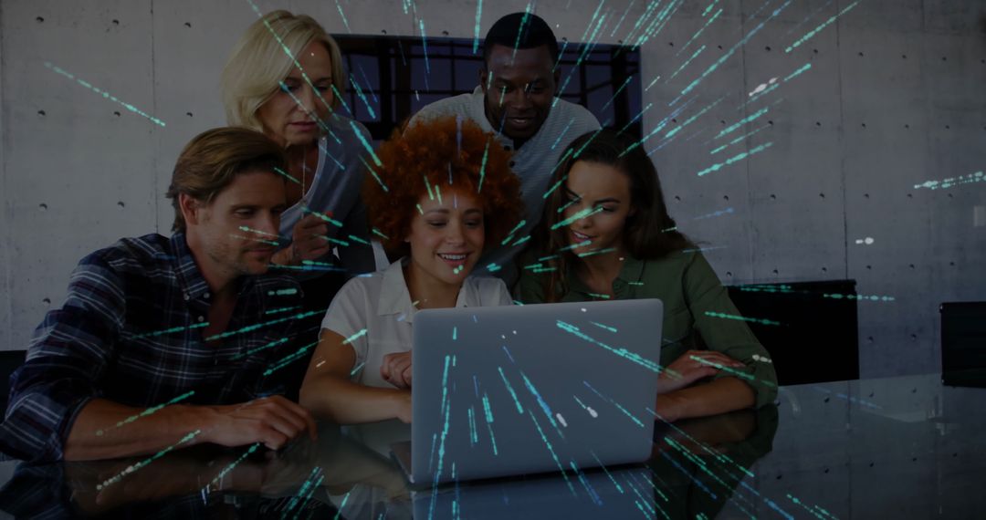 Collaborative Team with Cybersecurity Visualization in Office Setting