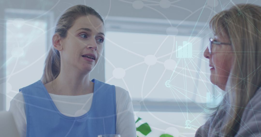 Healthcare Workers Discussing with Networking Overlay