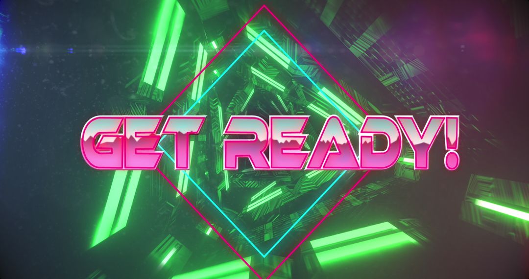 Neon Get Ready Text Banner for Gaming Interface