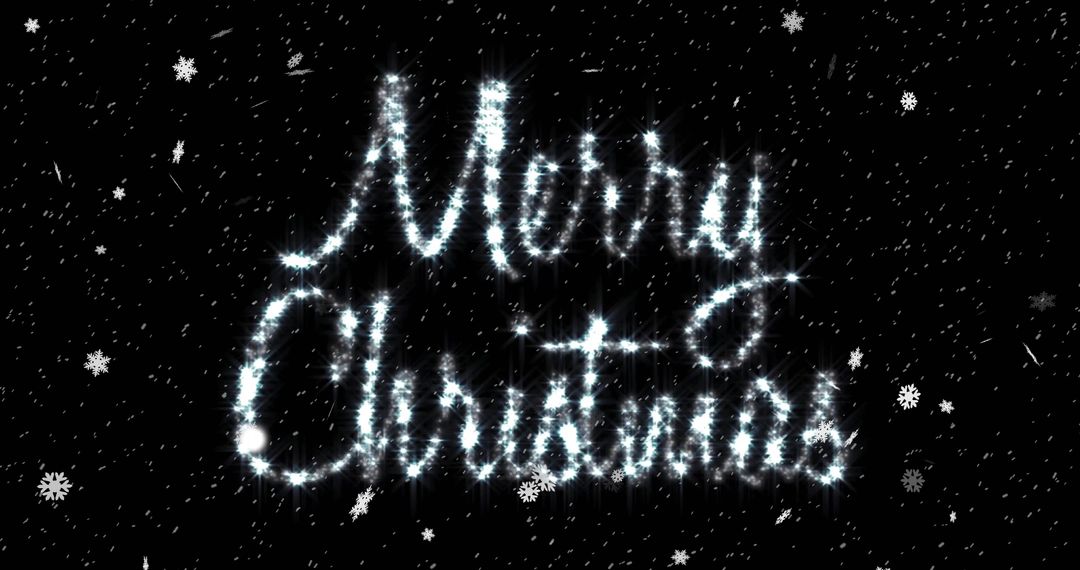Sparkling Merry Christmas Text with Falling Snowflakes
