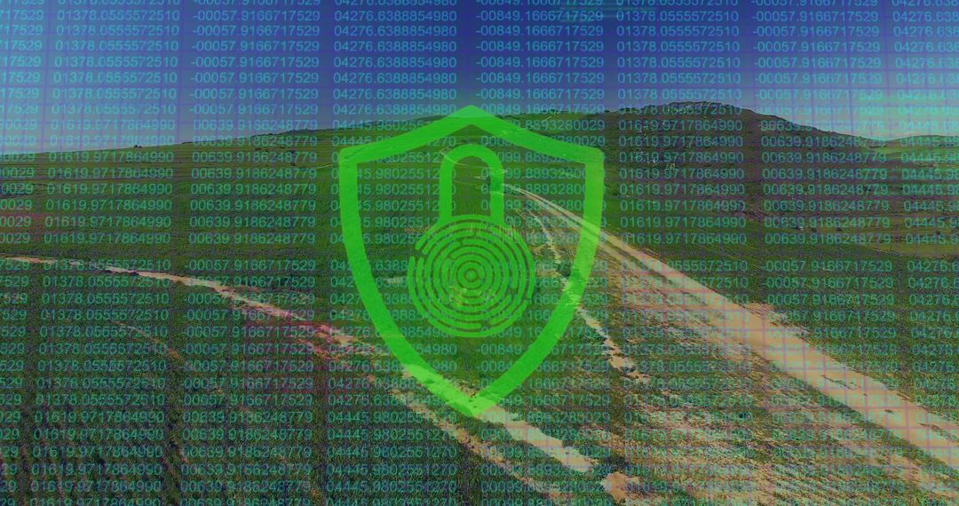Digital Security Concept with Shield on Valley Background