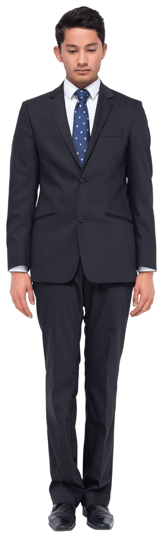 Transparent Asian Businessman Looking Down in Formal Suit