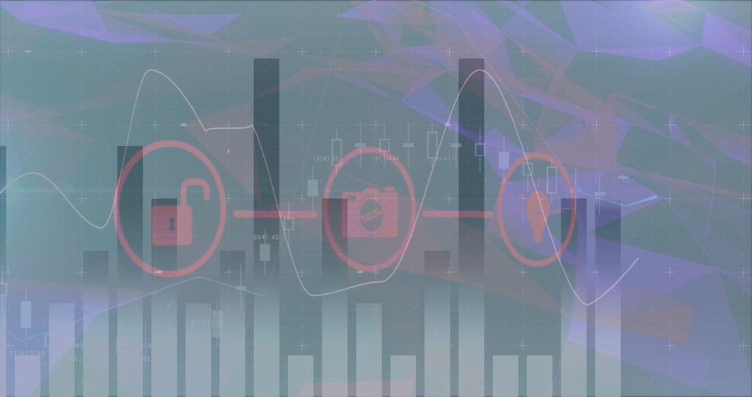 Digital Security Icons Overlaid on Abstract Stock Chart Background
