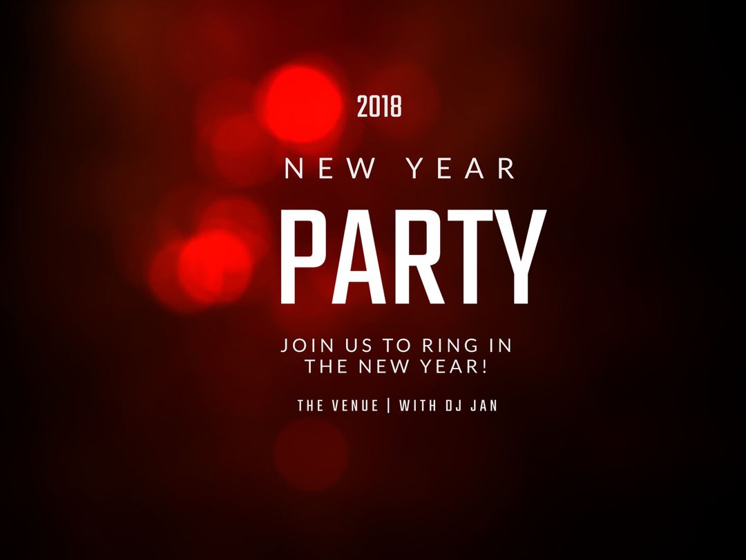 Festive 2018 New Year Party Invitation with Red Bokeh Background - Download Free Stock Templates Pikwizard.com