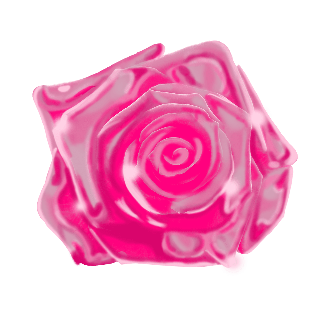 Stylized Glowing Pink Rose with Spiral Petals on Transparent Background