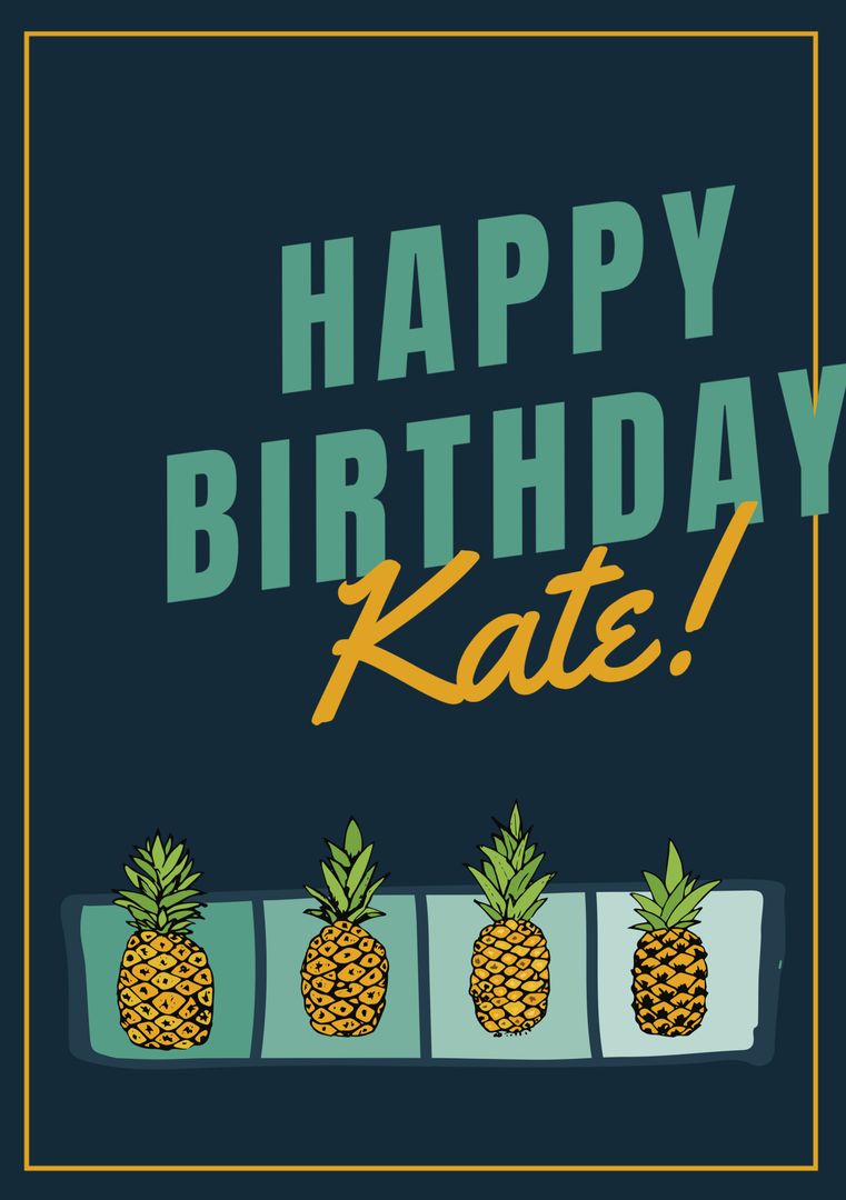 Tropical Birthday Greeting Card with Pineapples and Customizable Name - Download Free Stock Templates Pikwizard.com