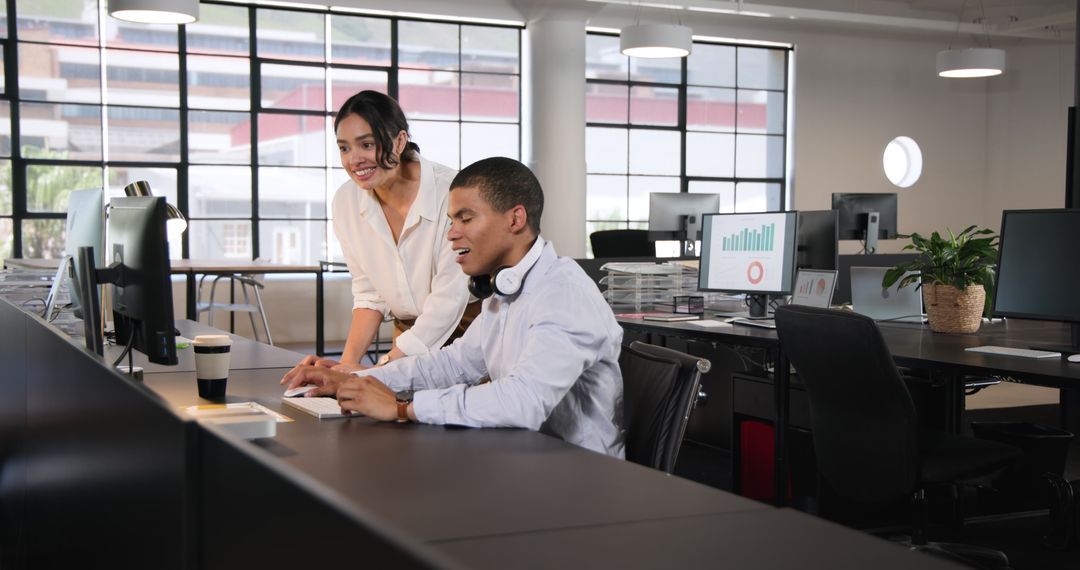 Successful Teamwork with High Five in Modern Office Environment
