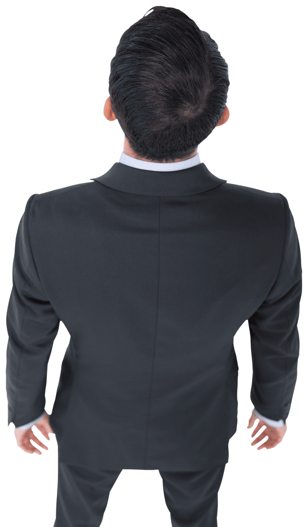 Caucasian Businessman Standing Backwards on Transparent Background