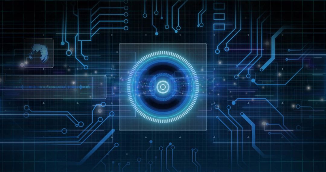 Futuristic Digital Interface with Central Circular Hub