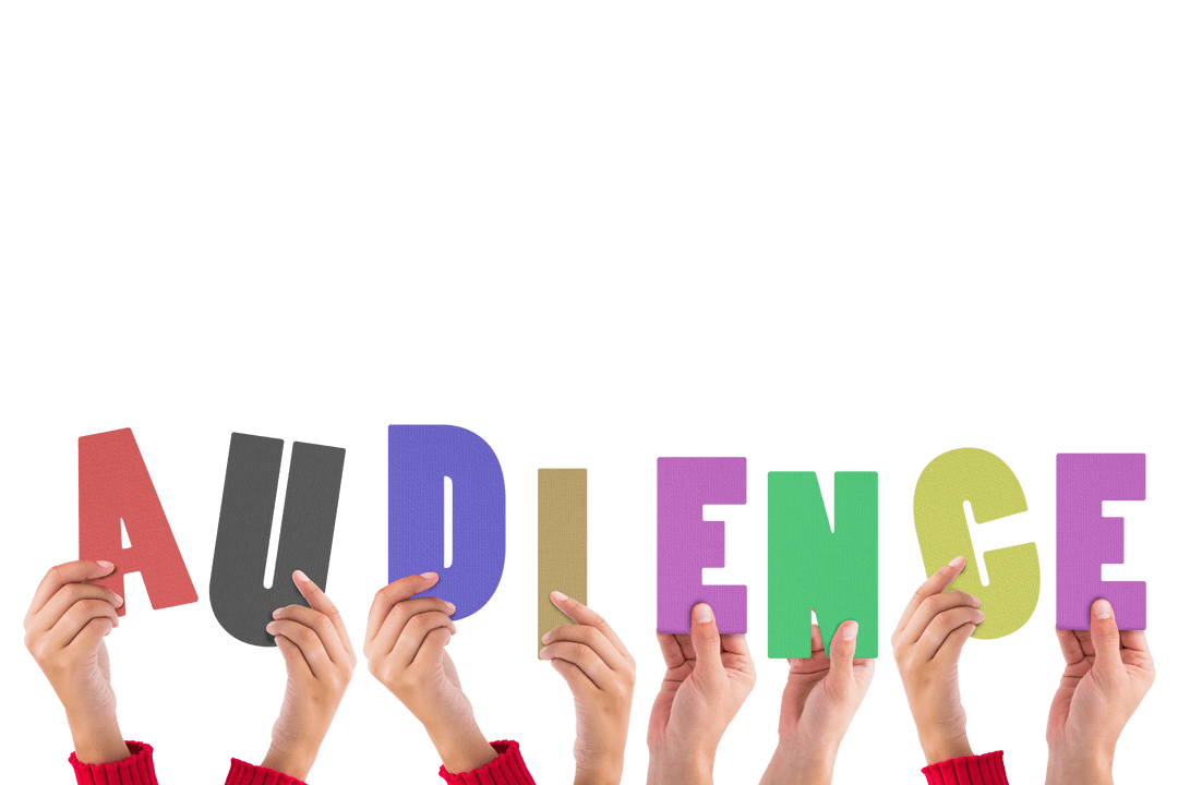 Hands Holding Audience Text Over Transparent Background