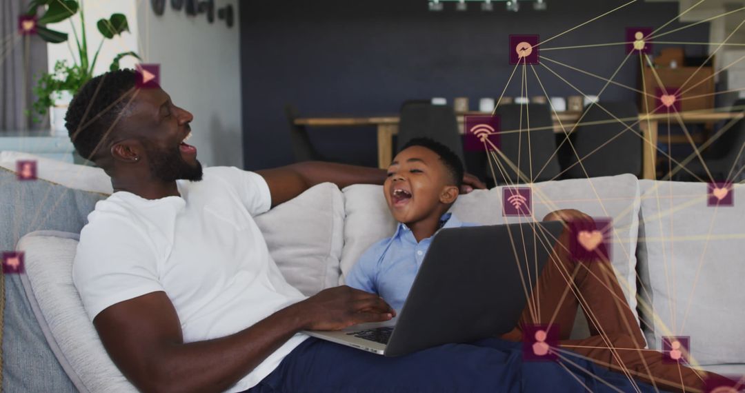Father and Son Bonding with Technology Concept
