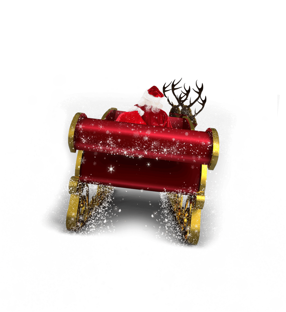 Festive Red Sleigh with Santa on Transparent Background