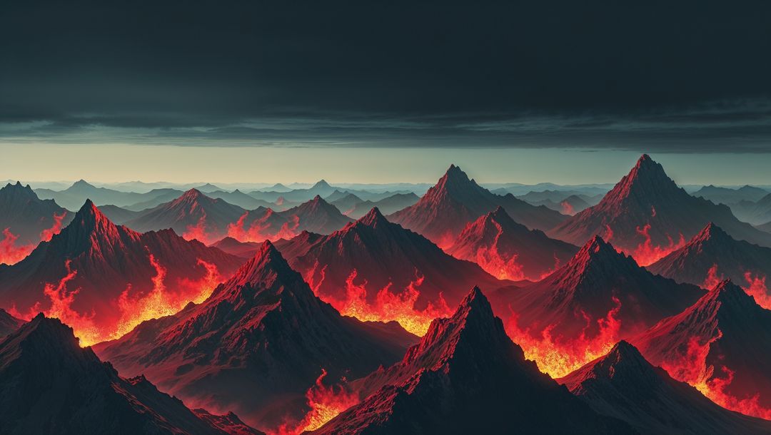 Fiery volcanic hell terrain with flowing lava rivers