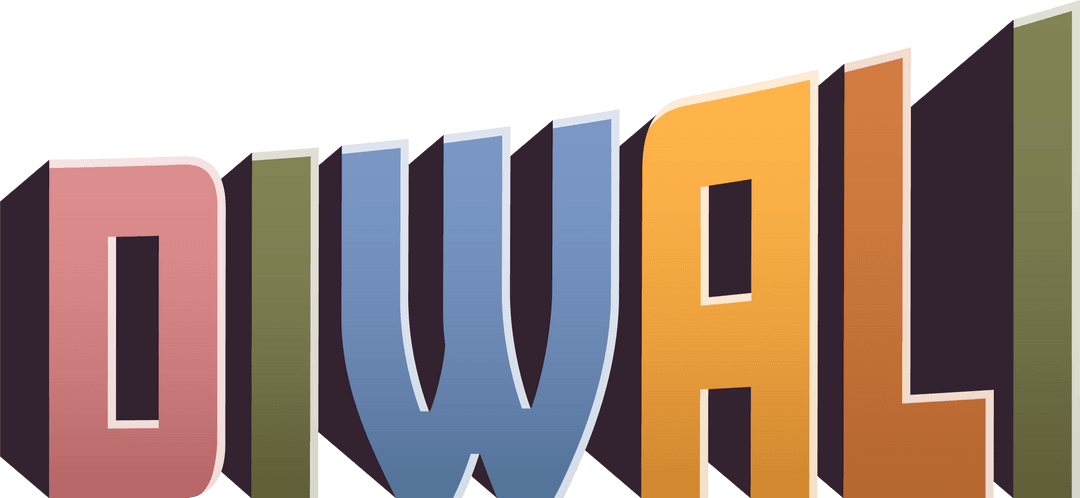 Festive DIWALI 3D Isometric Block Letters on Transparent Background