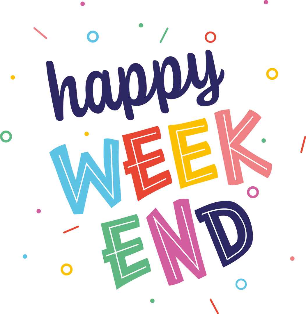 Colorful Typography 'Happy Weekend' Text on Transparent Background