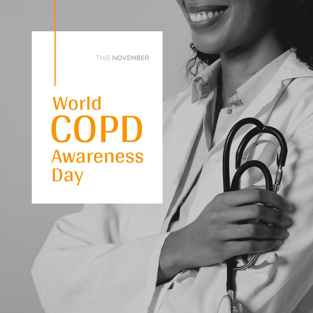 World COPD Awareness with Smiling Doctor Holding Stethoscope