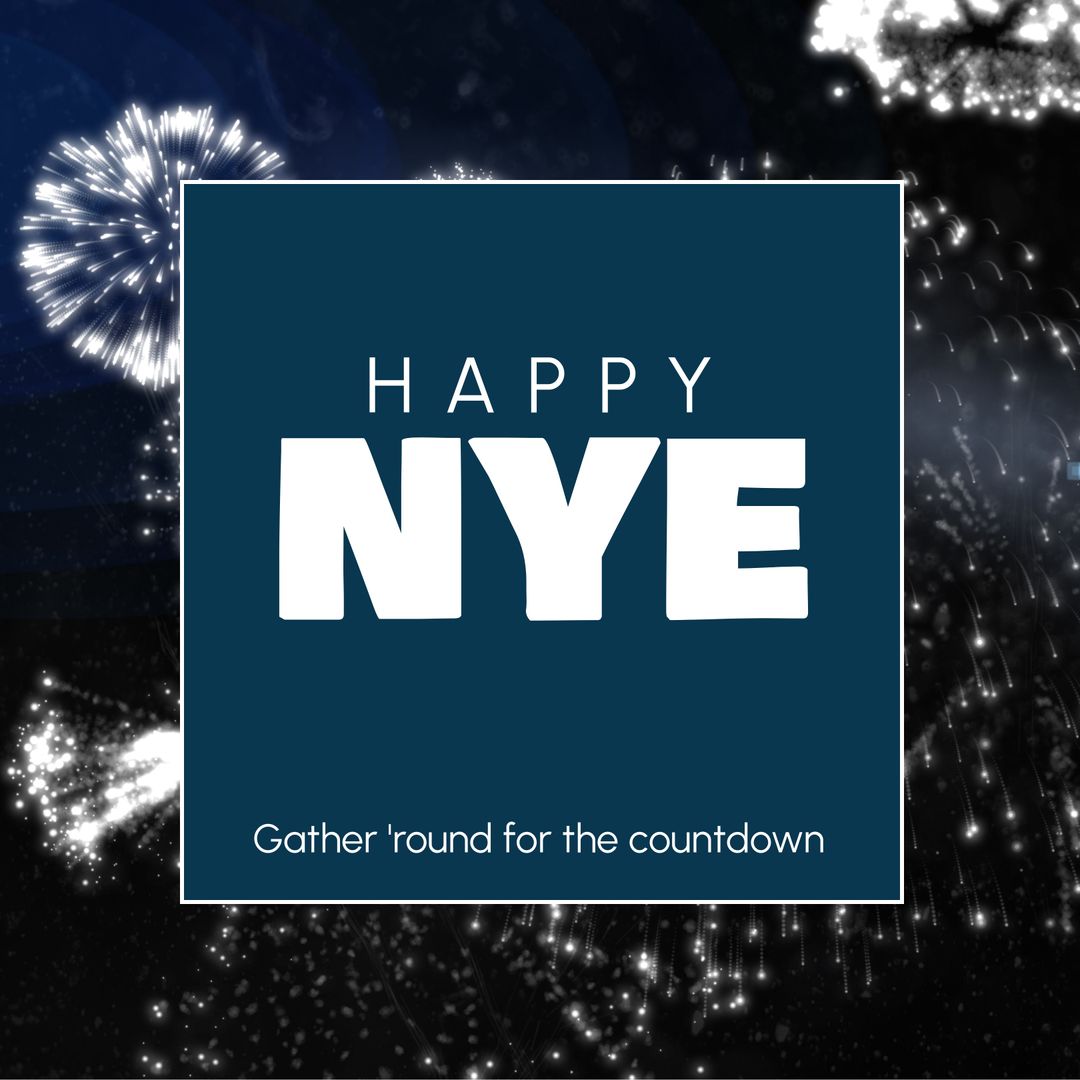 Happy NYE Message Over Fireworks Display Overview