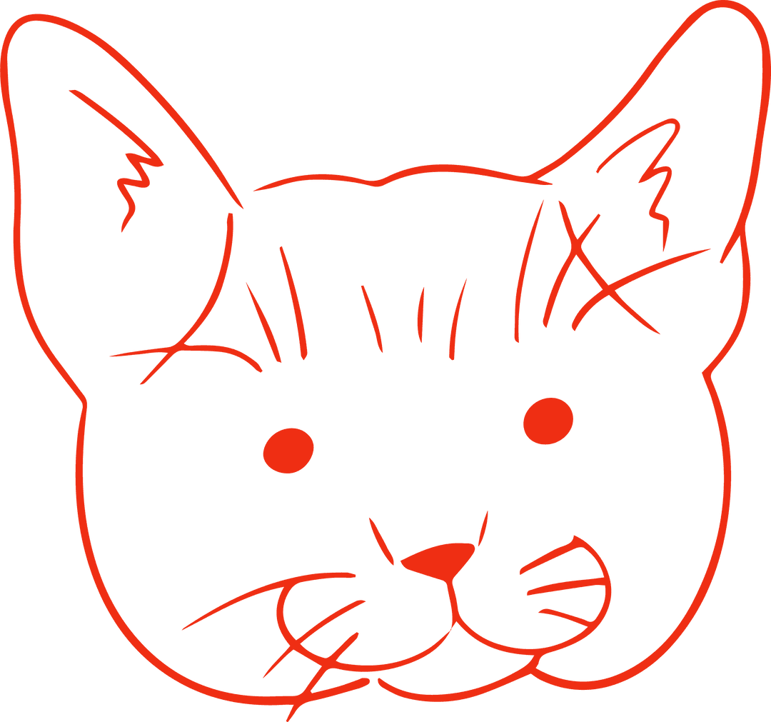 Minimalist Red Line Art Cat Illustration on Transparent Background