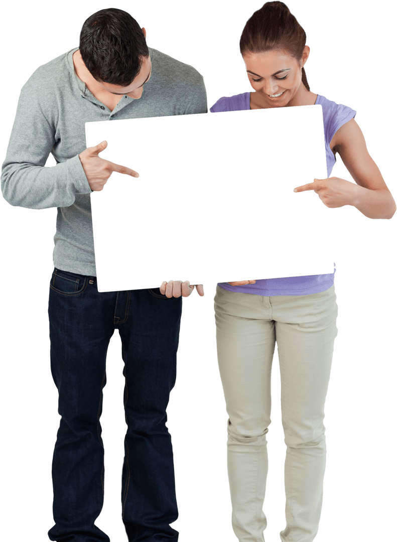 Transparent Couple Displaying Blank Board for Custom Message
