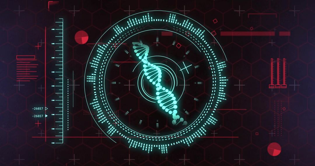 Futuristic DNA Analysis Interface with Digital Data