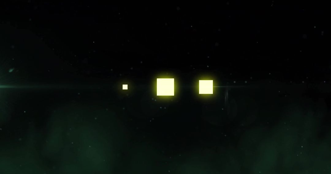 Glowing Squares on Black Background Illuminating with Green Hue