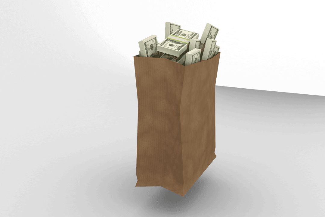 Bag of Money Stacks on Transparent Background