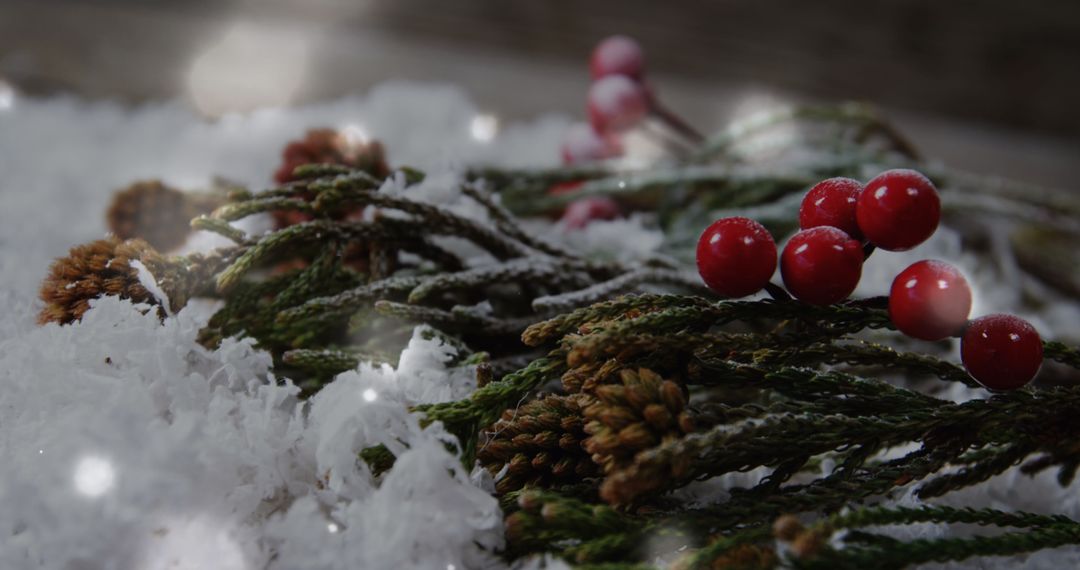 Festive Winter Berries and Fir in Snowy Scene