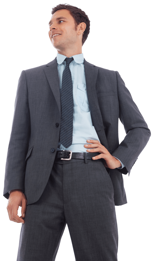 Confident Businessman Standing with Hand on Hip and Smiling
