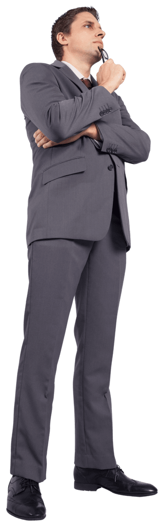 Caucasian Businessman Contemplating on Transparent Background