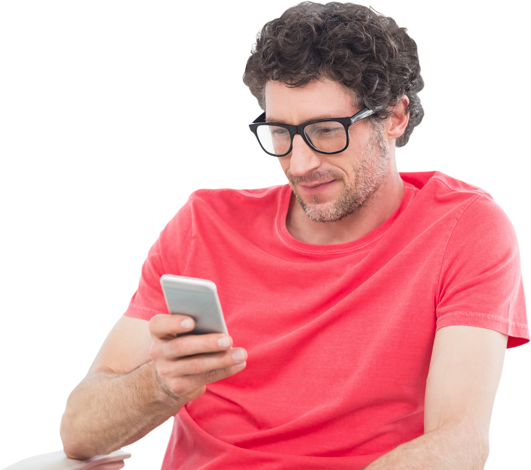 Man Wearing Glasses Checking Phone on Isolated Transparent Background - Download Free Stock Images Pikwizard.com