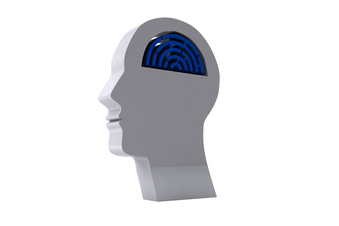 Digital Illustration of Head with Labyrinth on Transparent Background
