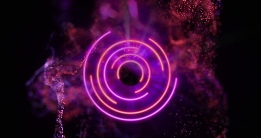 Vibrant Glowing Abstract Circles with Neon Particles