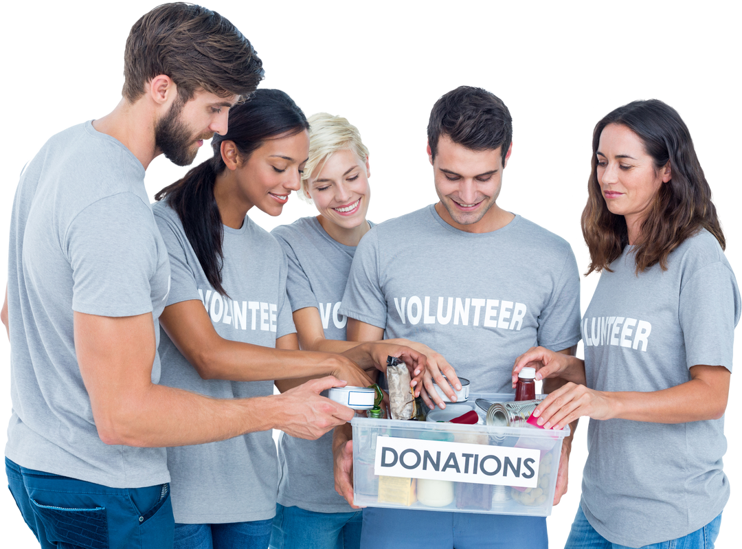 Diverse group of volunteers with donation box on transparent background - Download Free Stock Images Pikwizard.com