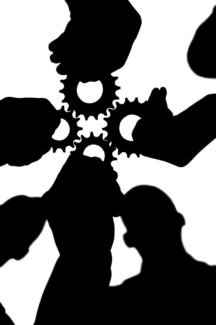 Transparent Silhouette of Hands with Gear Elements