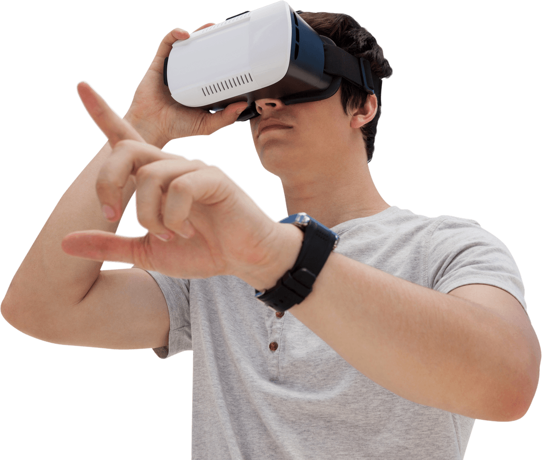 Transparent Man Engaging with Virtual Reality Technology