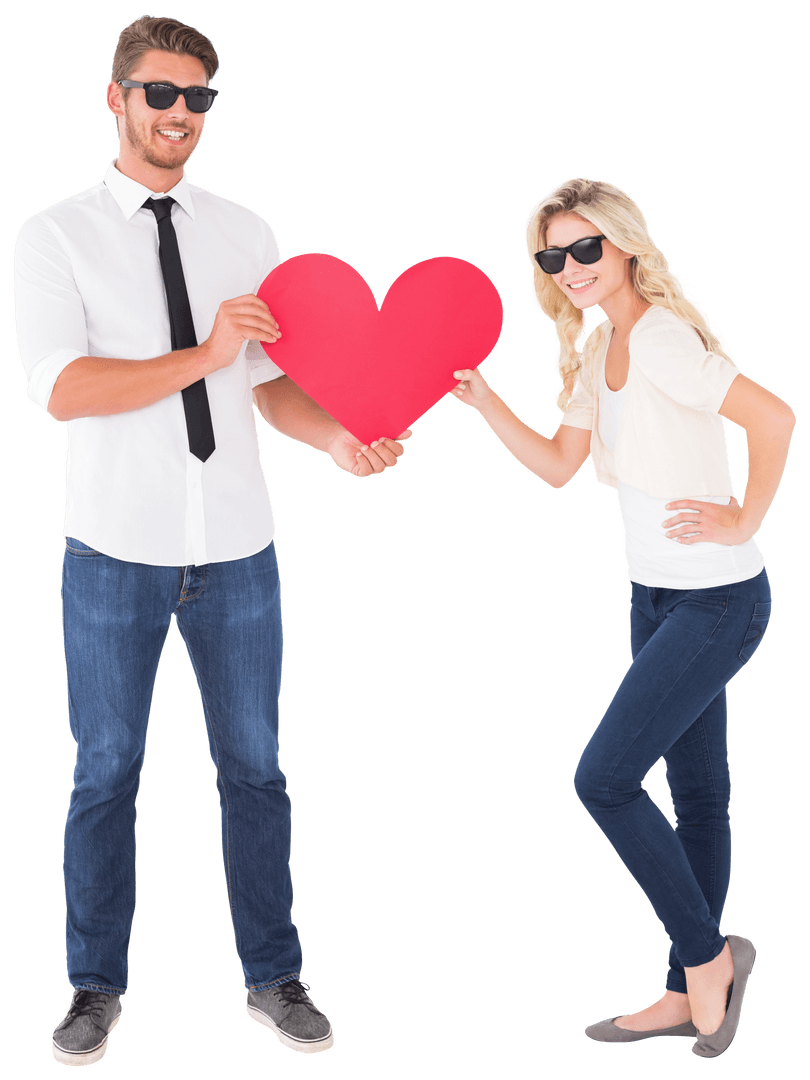 Cheerful Couple Holding Transparent Heart Symbol of Love and Affection