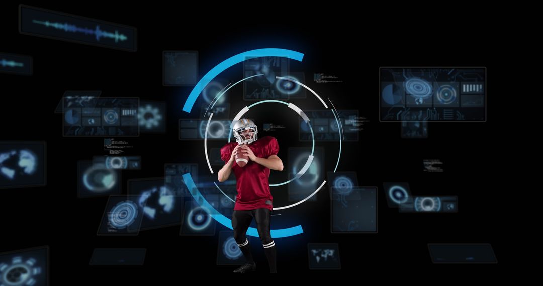 Futuristic Rugby Player with Digital Augmented Reality Interface