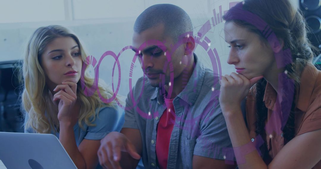 Colleagues Analyzing Data with Innovative Graphs in Modern Office