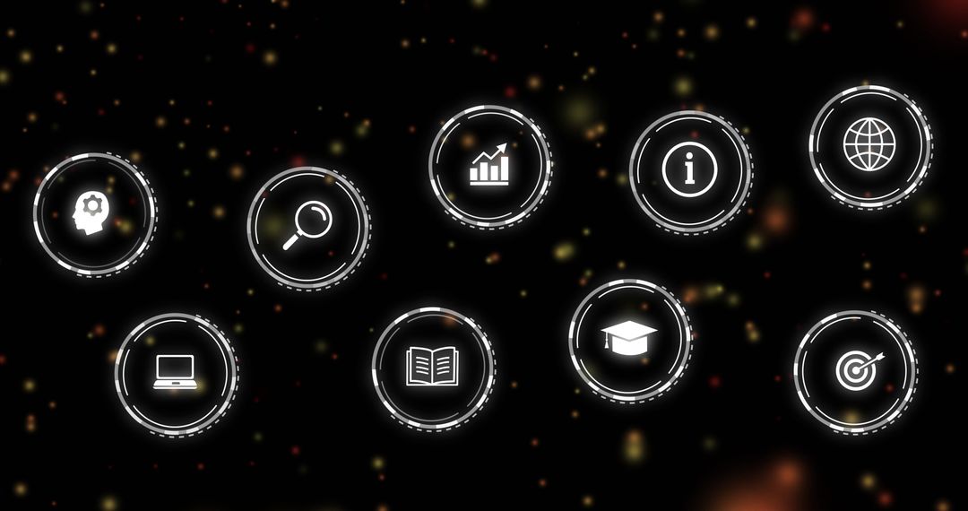 Glowing Digital Interface Icons Against Abstract Bokeh Background