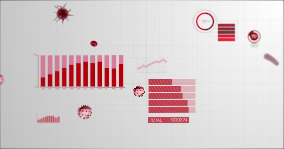 Coronavirus Cells with Graphs Illustrating Pandemic Data Concepts