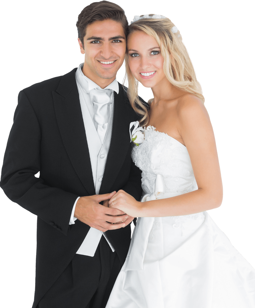 Transparent Background of Happy Bride and Groom Smiling
