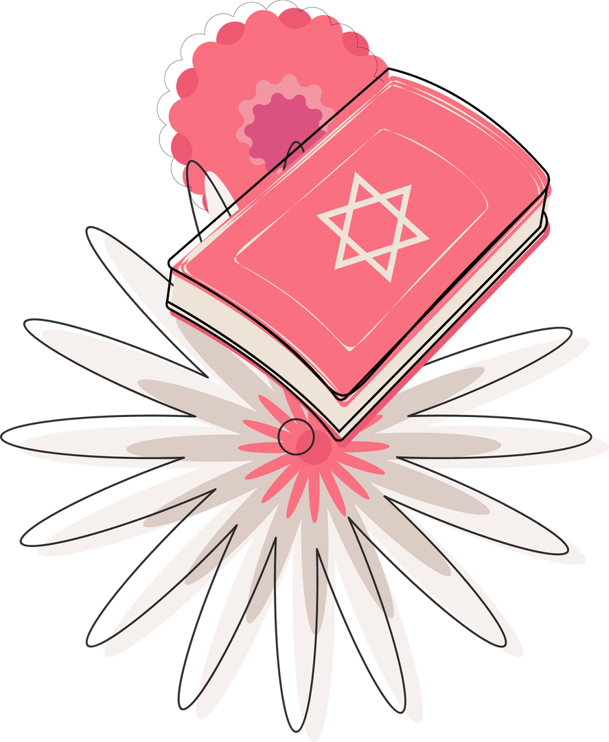 Pink Book with Star Amidst Flowers on Transparent Background