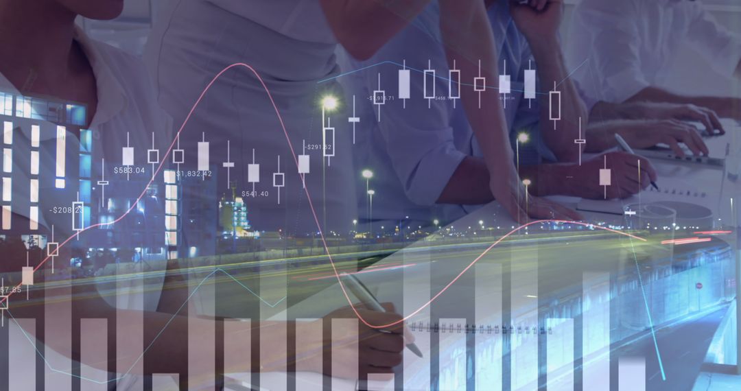 Global Finance Team Analyzing Digital Financial Data Overlays