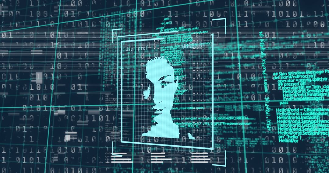 Digital facial recognition with binary data overlay