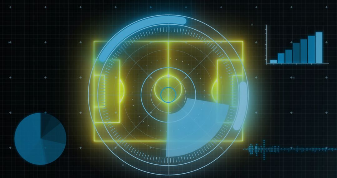 Futuristic Digital Interface with Data Analytics and Security Radar