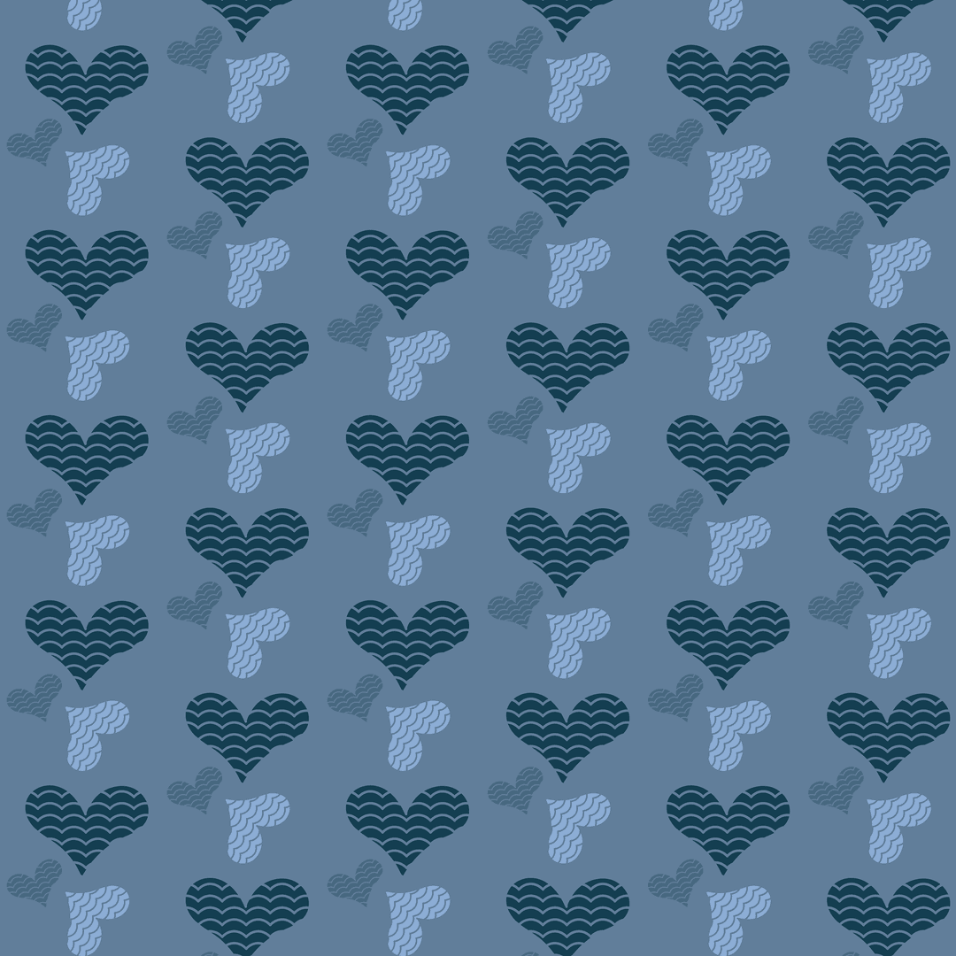 Transparent Blue Heart Pattern with Waves Design