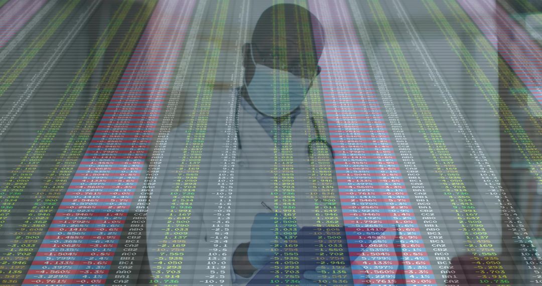 Doctor Entering Patient Data on Tablet with Digital Healthcare Analytics Overlay