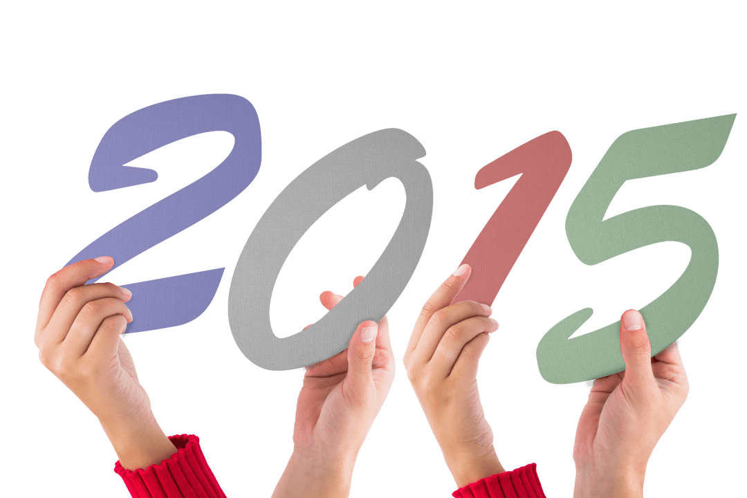 Hands Holding 2015 Numbers on Transparent Background