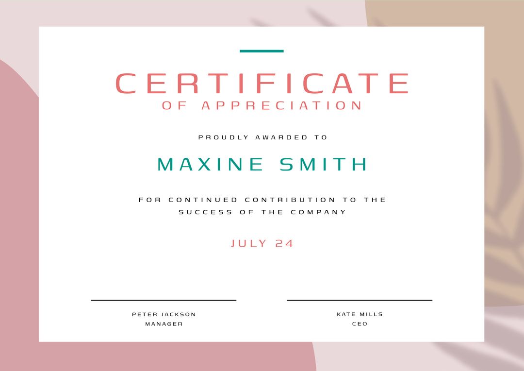 Elegant Certificate of Appreciation with Modern Design and Soft Colors - Download Free Stock Templates Pikwizard.com